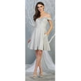 thumbnail image 1 of Women's May Queen MQ1788 Off The Shoulder Graduation Short Metallic Hoco Dress Silver 12, 1 of 1