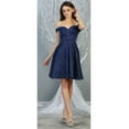 thumbnail image 1 of Women's May Queen MQ1788 Off The Shoulder Graduation Short Metallic Hoco Dress Royal Blue Blue 16, 1 of 1