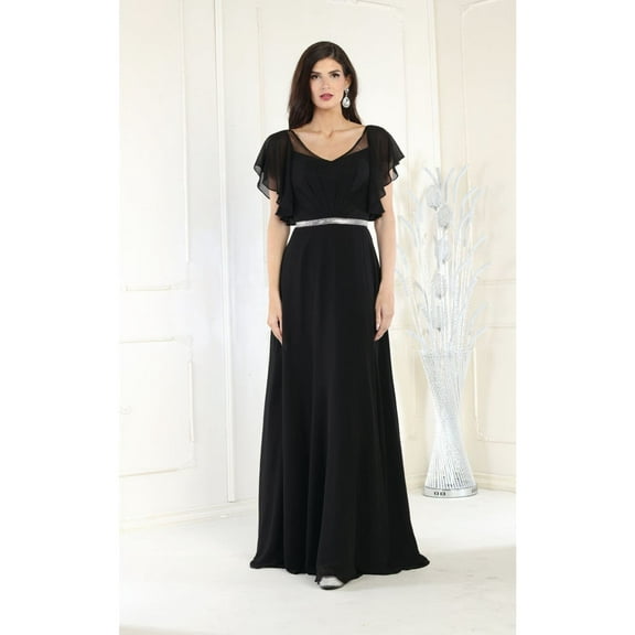 May Queen MQ1972 Chiffon Bell Sleeve A-Line Formal Gown Black 8