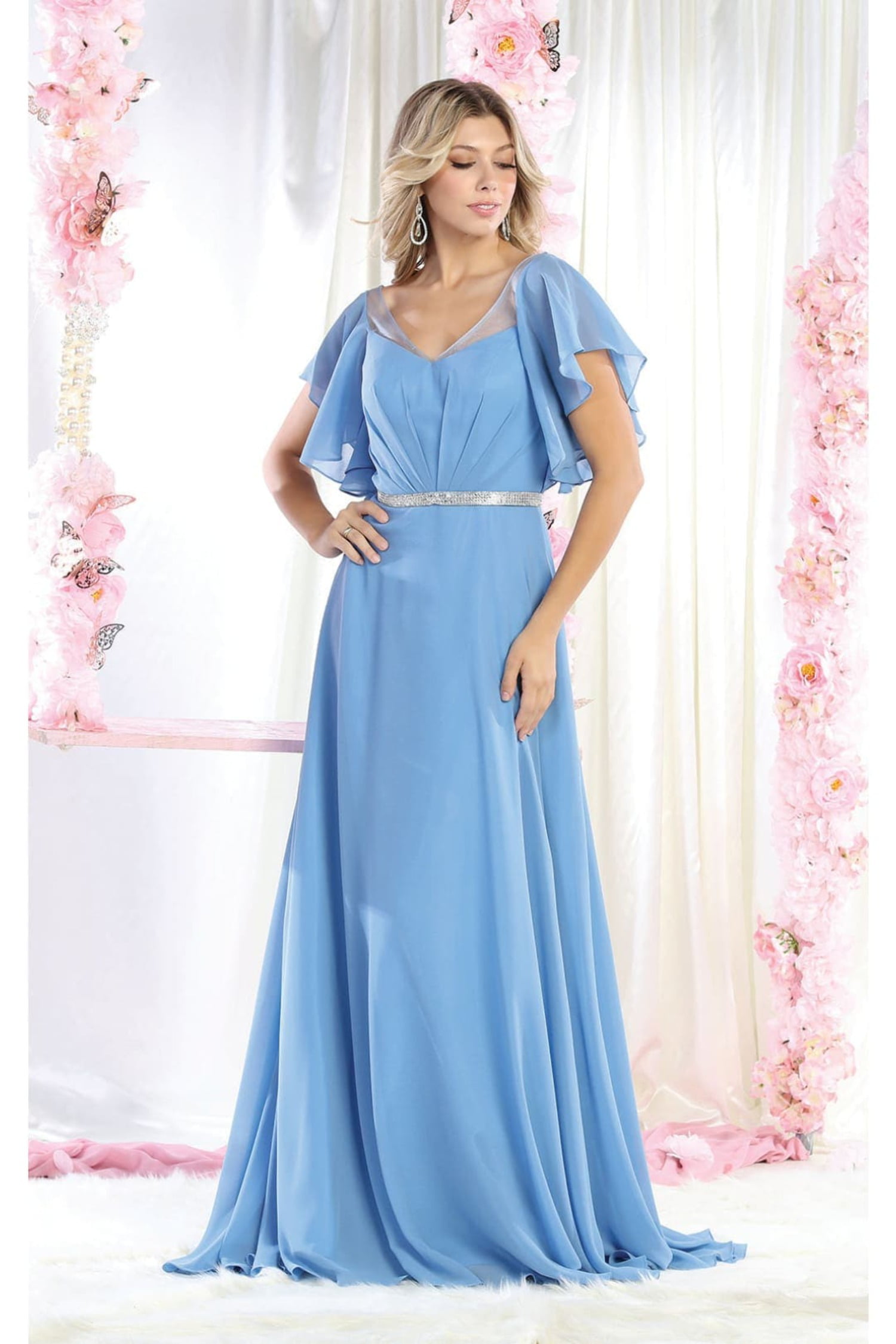 blue dress for baby girl Puffy Sleeves Prom Dresses 2022 Satin Long – Lisposa