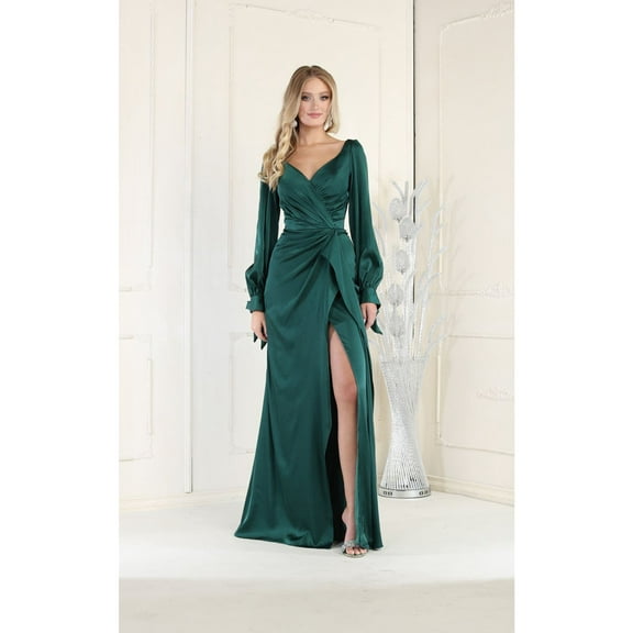 Women's May Queen MQ1974 Long Sleeve Satin evening elegant Dress-New Collection Hunter Green 8