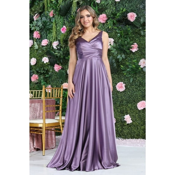 May Queen MQ1994 Juniors Womens Sleeveless V-neck Prom Evening Dress W/ Side Pockets