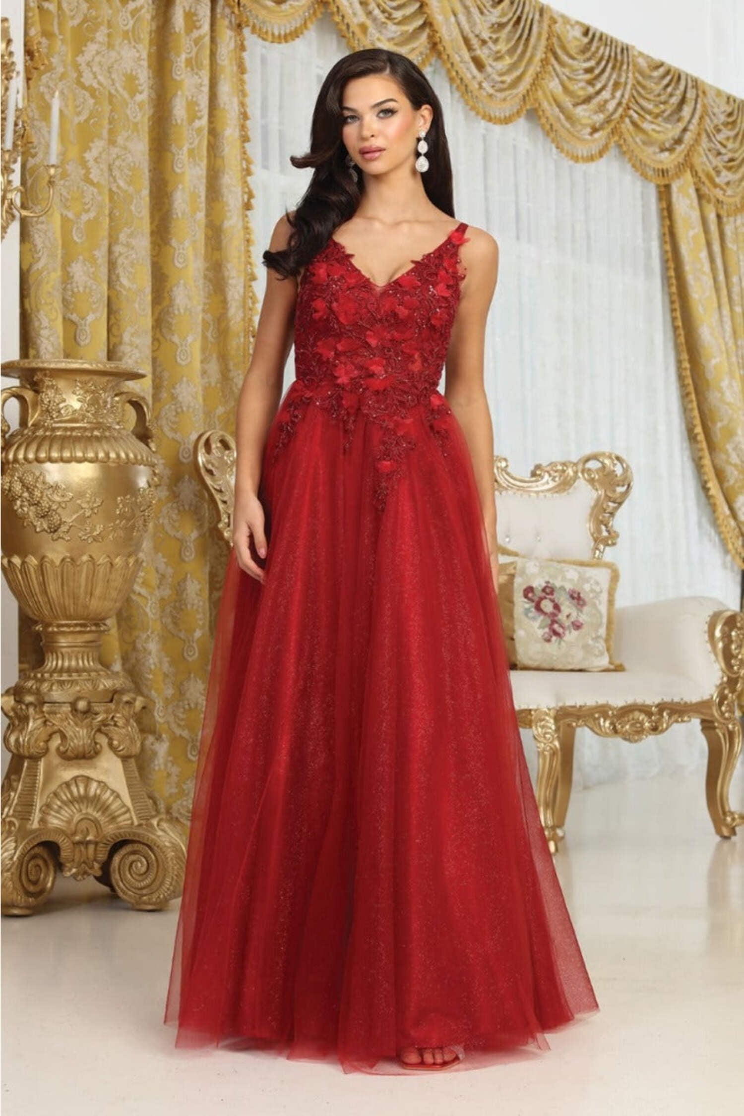 May Queen MQ2015 Juniors Womens 3D Floral Embellished Long Glitter Dress -  Walmart.com