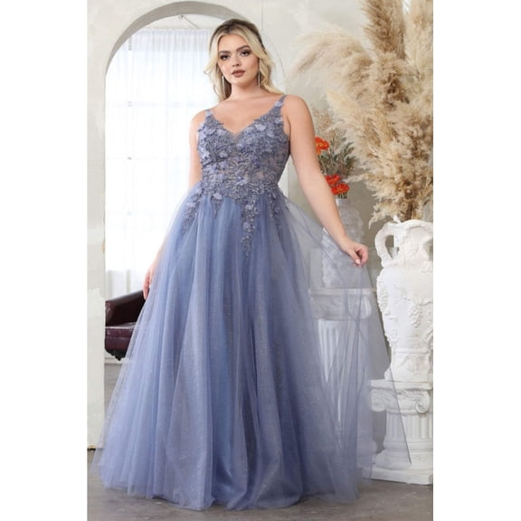 May Queen MQ2015 Juniors Womens 3D Floral Embellished Long Glitter Dress