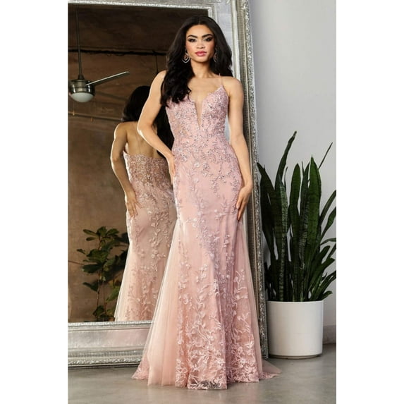 May Queen MQ2030 Juniors Womens Spaghetti Strap V-Neck Pageant Long Dress