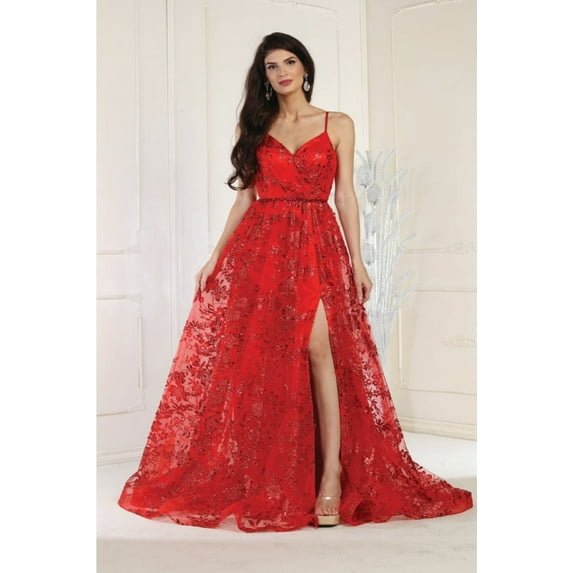 Women's May Queen MQ1787 Glitter V Neck Long Stunning Red Carpet Formal Gown 8