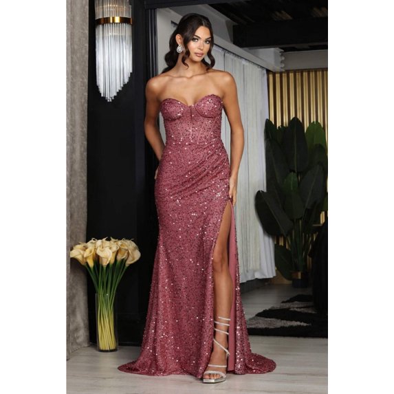 May Queen MQ2034 Juniors Womens Sequin Sweetheart Evening Formal Gown