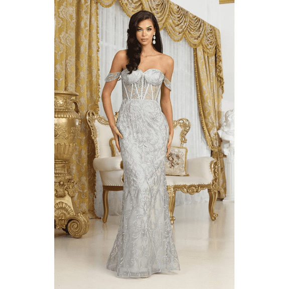 May Queen MQ2044 Juniors Womens Strapless Corset Evening Lace Gown