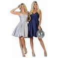 thumbnail image 1 of Women's May Queen MQ1654 A Line Spaghetti Strap Short Cocktail Dress Silver 16, 1 of 6
