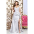 thumbnail image 1 of May Queen MQ2056 Juniors Womens High Slit Ruched Taffeta Gala Gown, 1 of 10
