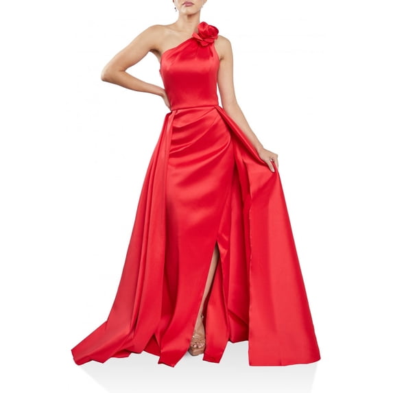 Terani Couture 242E3110 Off Shoulder Fitted Bodycon Long Prom 2026 Dress with Overskirt Red 20