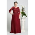 thumbnail image 1 of Women's May Queen MQ1637 3 4 Sleeves Long Plus Size Mother Of Bride Dress Burgundy 3XL, 1 of 1