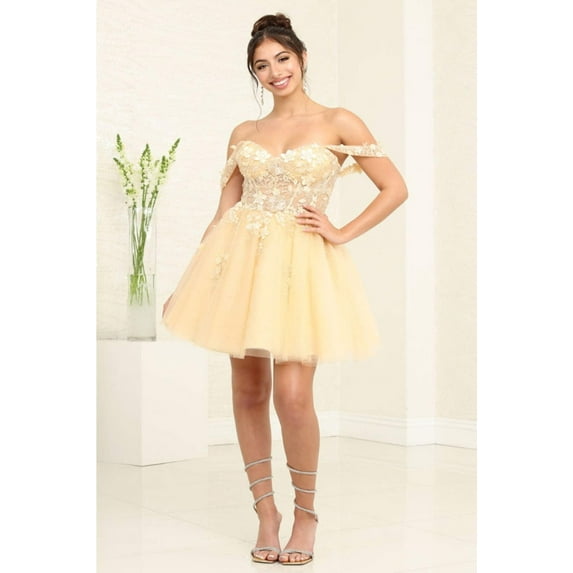 May Queen MQ2091 Juniors Womens Sweetheart Off-Shoulder Homecoming Dress