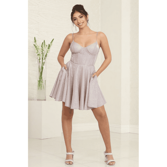 Women's May Queen MQ2096 Spaghetti Strap Floral Applique Cocktail Dress Rose Pink Gold 10