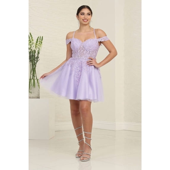 Women's May Queen MQ2099 Cold-Shoulder Cocktail Short Dress Lilac Lavender 14