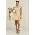 thumbnail image 1 of Women's May Queen MQ2099 Cold-Shoulder Cocktail Short Dress Champagne Goldish Beige 4, 1 of 1