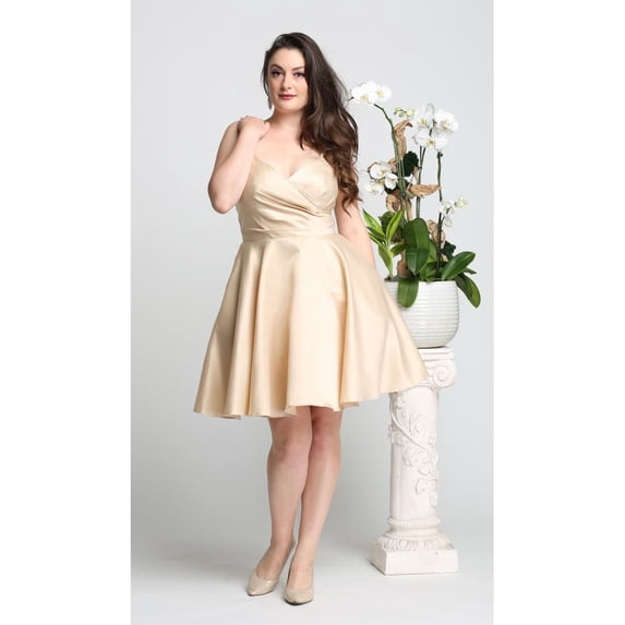 Women's May Queen MQ1654 A Line Spaghetti Strap Short Cocktail Dress Champagne Goldish Beige 8