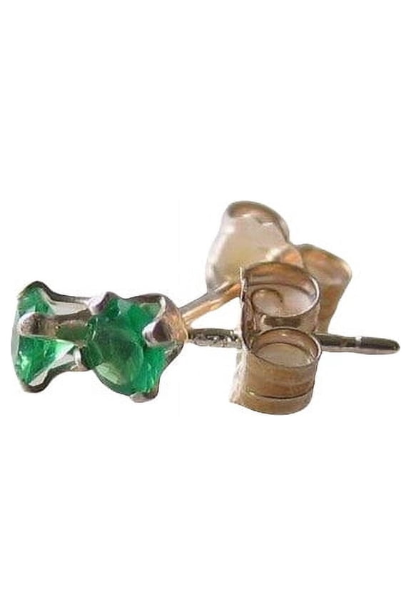 Round 3mm Created Green Emerald & 925 Sterling Silver Stud Earrings 10146E