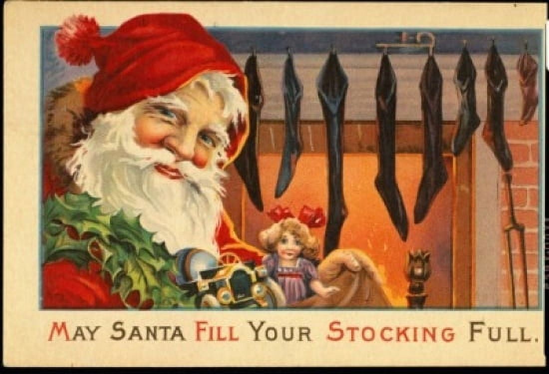 May Santa Fill Your Stocking Full Nostalgia Cards Canvas Art - (24 x 36)
