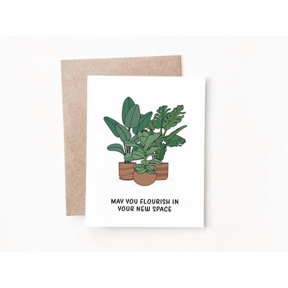 May You Flourish in Your New Space Greeting Card Ideal for Housewarming, New Home, or Moving Gifts Blank Inside, Eco-Friendly Design