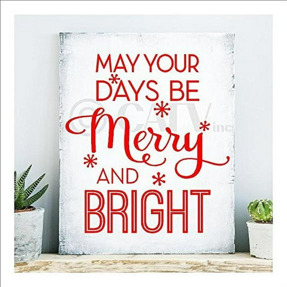 May Your Days Be Merry And Bright Self Adhesive Decals Holiday Christmas Vinyl Lettering Wall Decal Sticker Snowflakes - Size: 18"H x 16.5"L - Color: Red