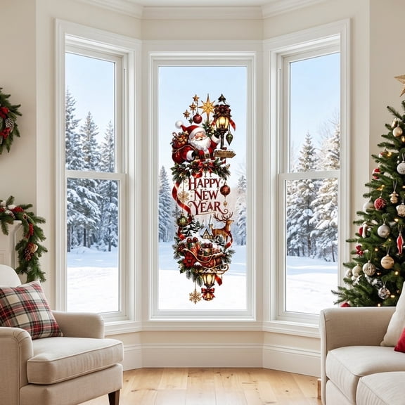 May Your Front Glass Look Like a Winter Postcard — Vertical Christmas Window Clings, 23.6 in Tall, 60 x 18 cm