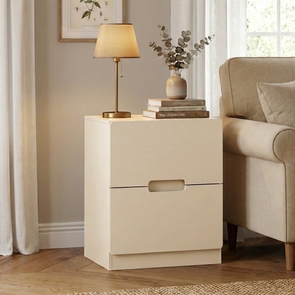 May in Color 2-Drawer Nightstand, Handless Bedside Table for Bedroom, Living Room, Hallway, Beige
