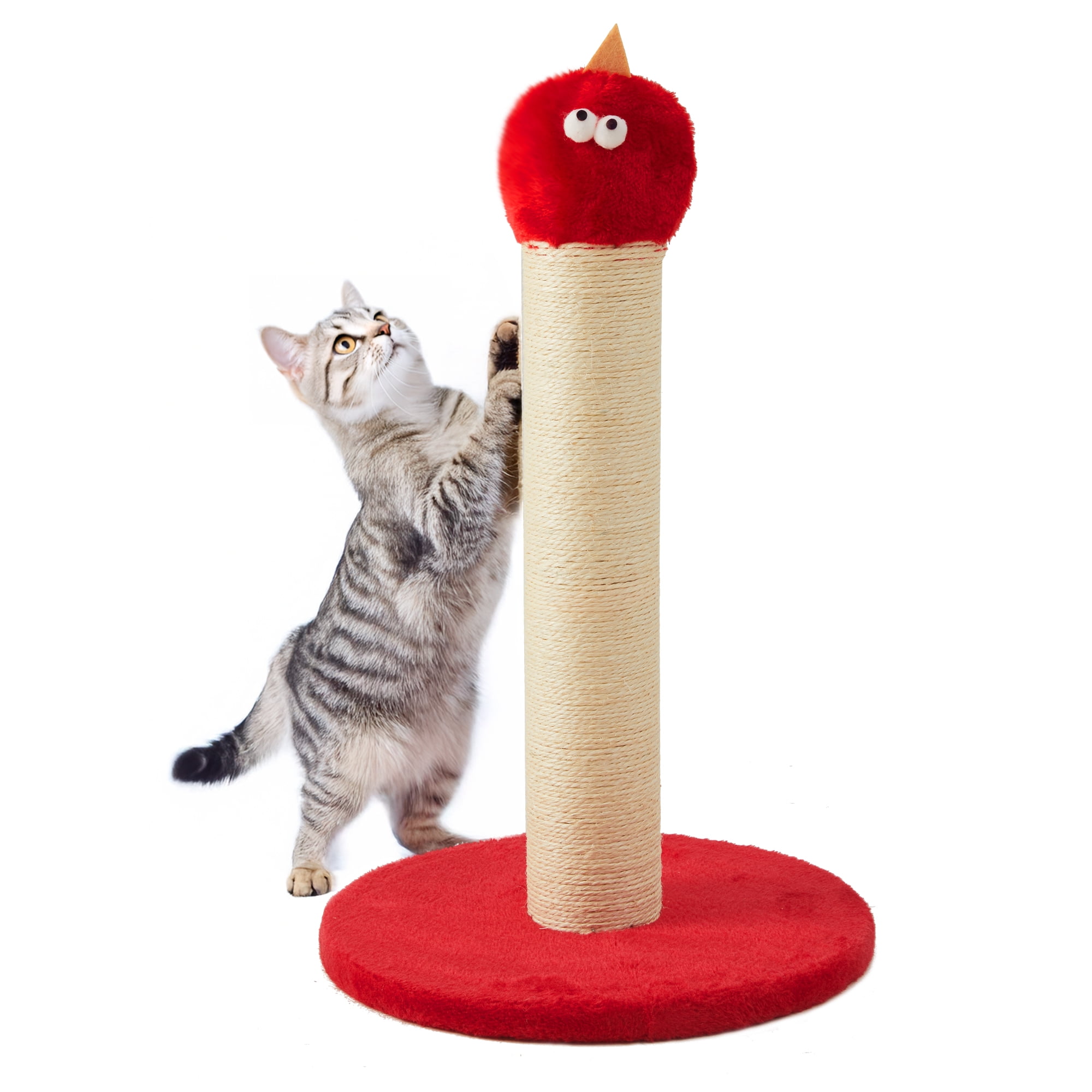 May in Color 22-Inch Cat Scratching Post , Durable Sisal Scratch Post for Indoor Cats, Monster-Shaped Cat Scratcher for Kittens & Large Cats, Red