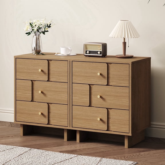 May in Color 3-Drawer Bedside Table Set of 2, Modern Storage Cabinet for Bedroom, Living Room, Natural Oak