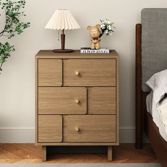 May in Color 3-Drawer Bedside Table, Strong Wood Nightstand, for Bedroom, Living Room, Office, Natural Oak