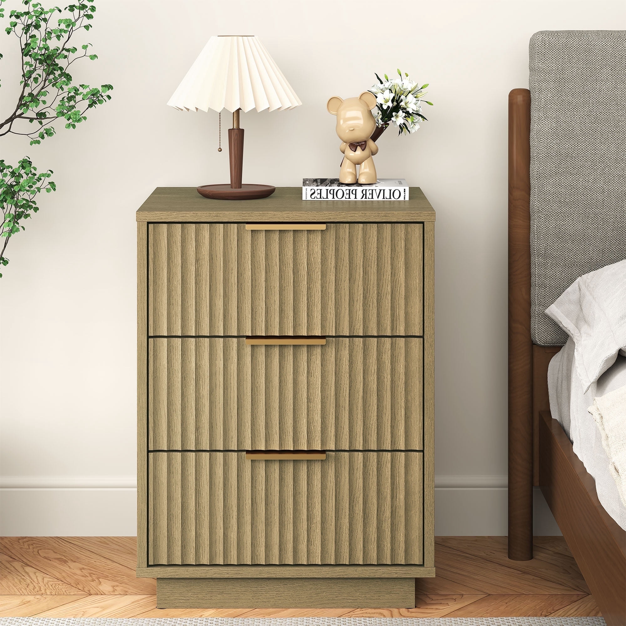May in Color 3-Drawer Low Dresser, Compact Storage Cabinet with Wavy Drawer Fronts for Bedroom, Living Room, Entryway, or Hallway, Natural Wood Tone