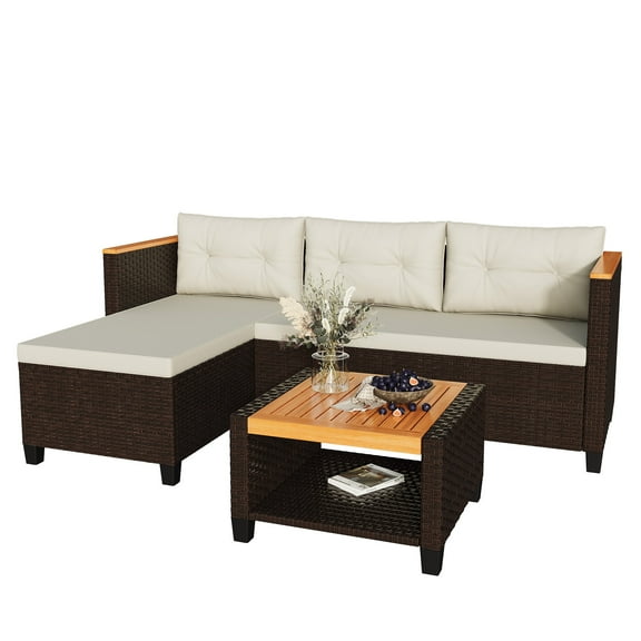 May in Color 3-Piece Outdoor Patio Furniture Set with Storage Table and Cushions, Small Rattan Conversation Set for Balcony, Porch, Deck