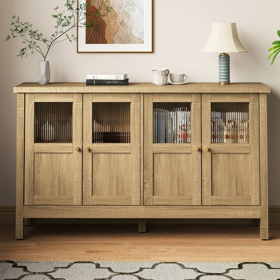 May in Color 55'' Sideboard Buffet Cabinet with Adjustable Shelves and Acrylic Accents, Wood Credenza for Living Room, Entryway, Dining Room