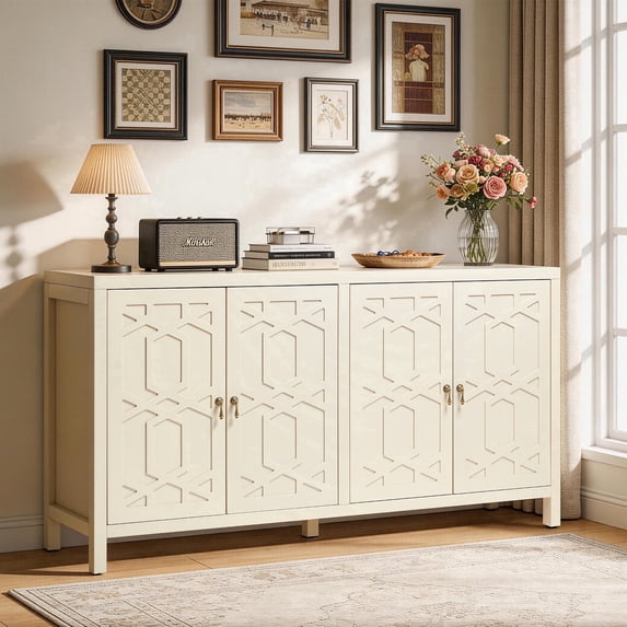 May in Color 60'' Modern Sideboard Cabinet with Adjustable Shelves and 4 Doors, Ideal for Entryway, Living Room, Dining Room, Bedroom, Beige
