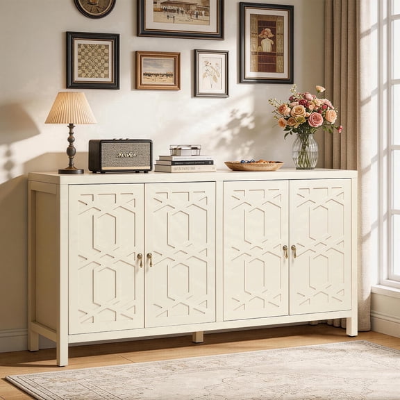 May in Color 60'' Modern Sideboard Cabinet with Adjustable Shelves and 4 Doors, Ideal for Entryway, Living Room, Dining Room, Bedroom, Beige
