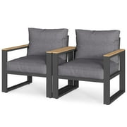 May in Color Aluminum Outdoor Armchair, 2 Pieces All-Weather Metal Patio Single Sofa, Patio Conversation Set for Porch Backyard Garden, Grey
