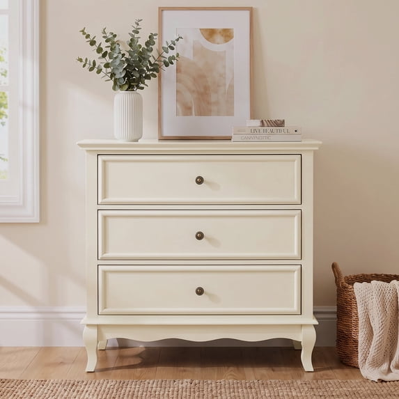 May in Color Beige Dresser, 3 Drawer Dresser with Storage, Modern End Table, Vintage Wood Dresser Cabinet for Bedroom, Living Room