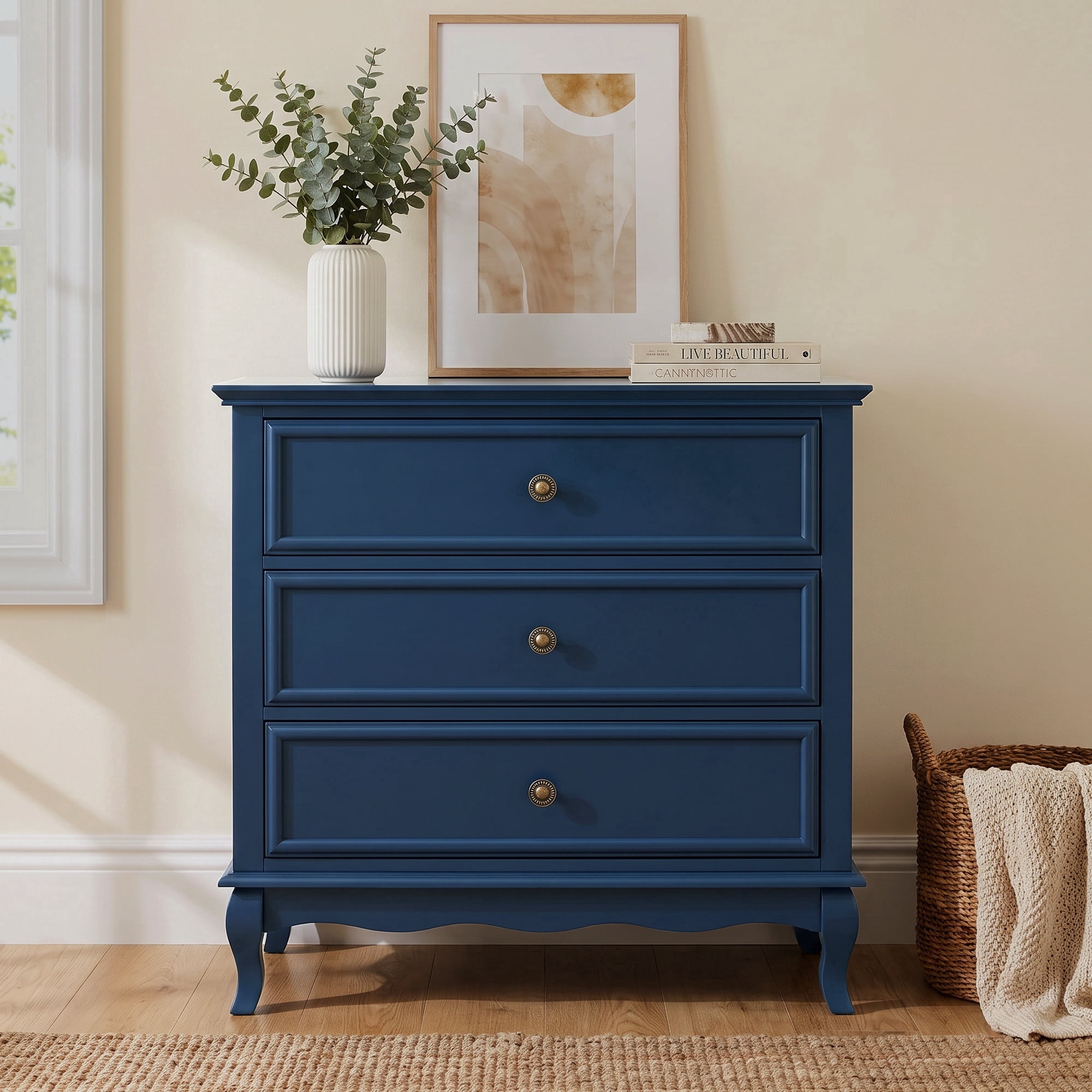 blue 3 drawer dresser May in Color Dresser, with Storage, Modern End Table， Vintage Wood Dresser Cabinet for Bedroom, Living Room you can get a
