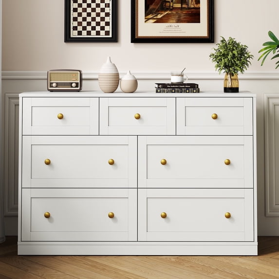 May in Color Dresser for Bedroom with 7 Drawers, Wood Drawer Organizer for Bedroom, Living Room, Hallway, White