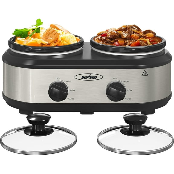 May in Color Dual Slow Cooker with 2 Removable Ceramic Pots, 3 Adjustable Temp Settings & 2 Visible Glass Lid