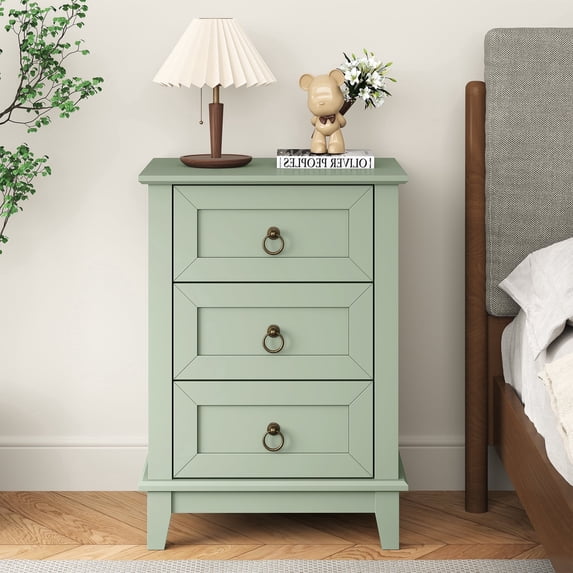 May in Color Green 3-Drawer Nightstand: Modern Wood Bedside Table with Spacious Drawers, Sturdy Furniture for Bedroom, Living Room, or Office