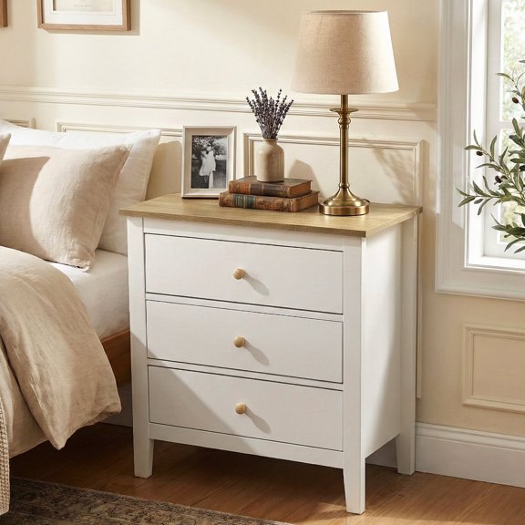 May in Color Large Nightstand with 3 Spacious Drawers, Modern Bedside Table with Solid Wood Knobs for Bedroom Living Room