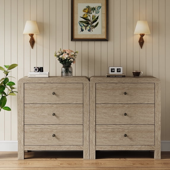May in Color Modern Chest of Drawers Set of 2, with Rounded Table Corners, Natural Wood