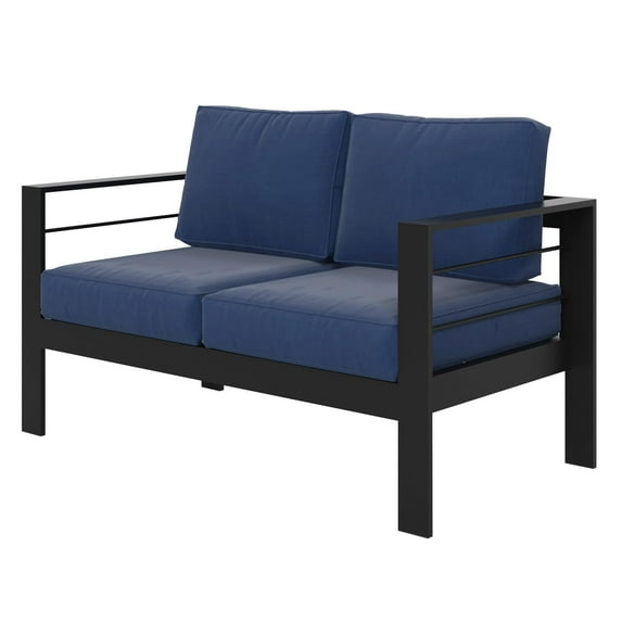May in Color Outdoor Loveseat Aluminum Patio Furniture Sofa, All-Weather Metal Outdoor Couch with Cushions,Deep Blue