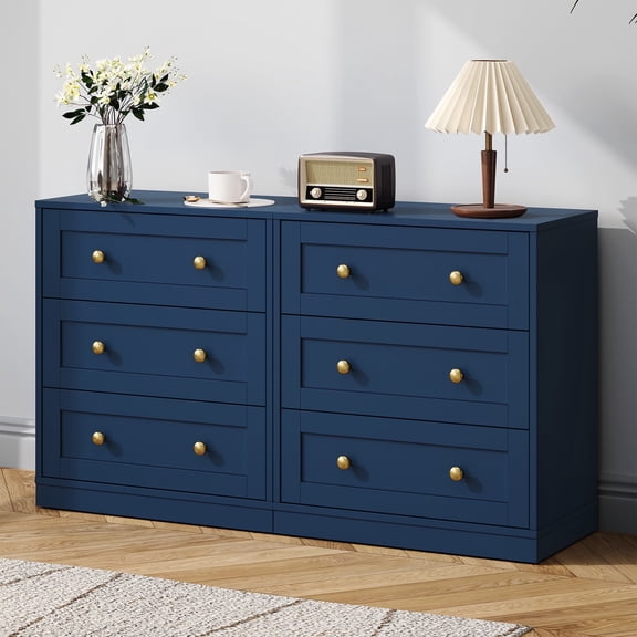 May in Color Blue Nightstands Set of 2, Modern 3-Drawer Bedside Tables with Gold Knobs, Wooden End Tables for Bedroom, Living Room, Hallway, or Closet