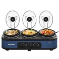 thumbnail image 1 of May in Color Triple Slow Cooker Food Warmer, 3 Removable Ceramic Pots (2.5 QT Each), Adjustable Temp & Stainless Steel Lids, Blue, 1 of 10