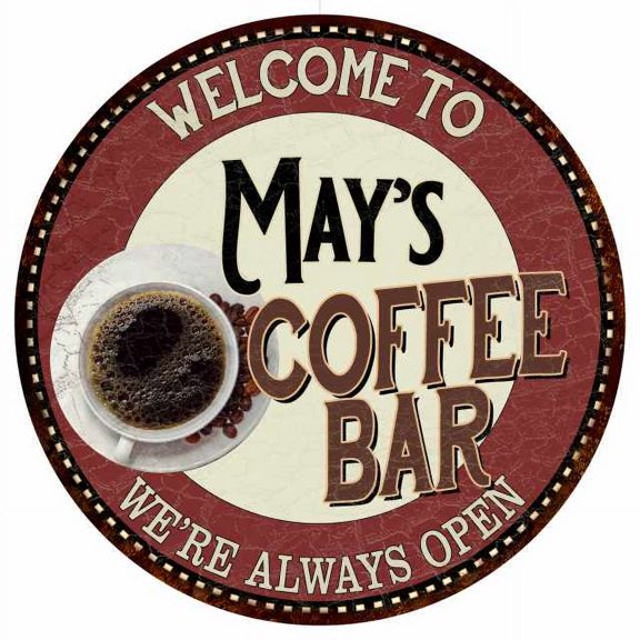 May's Coffee Bar Round Metal Sign Kitchen Room Wall Decor 100140041474