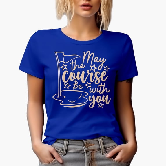 May the Course Be with You Pun Quote with Flag & Stars, Golf Player, Golfing or Golfer Themed Merch Gift, Royal Blue T-Shirt, 2XL