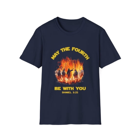 May the Fourth Be with You Unisex Softstyle T-Shirt, Jesus Graphic Tee, Fire Men Shirt, Religious Gift, Jesus Shirt, Christian May the Force