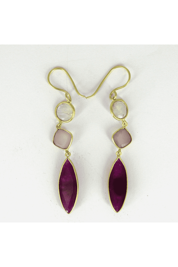 18K Gold Plated Dangle Earrings with Natural Rose Quartz And Red Aventurine Teardrop Gemstones  Elegant Handmade Jewelry For Women